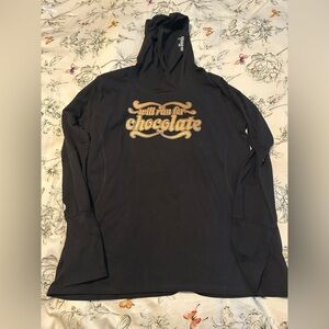 Raw Threads Running Hoodie with Gold 'Will Run for Chocolate' Print